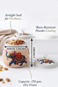 Tarro de especias metálico oriental con diseño de elefante, contenedor redondo hermético para almacenamiento de alimentos para uso en la cocina. - Product Image 2