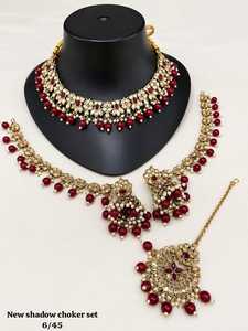 Nuevo conjunto de collar Shadow Choker con cuentas rojo rubí, chapado en oro, joyería nupcial vintage para mujer, conjuntos de joyería de moda para boda. - Product Image 1