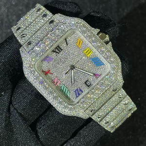 Custom Handcrafted Beauty Jewels Art Unisex Classic Hip Hop Automatic Mechanical Square <b>Case</b> 100 Bar Water Resistant <b>Watch</b> - Product Image 1