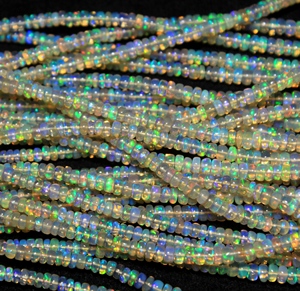 Cuentas de Ópalo Etíope Rondelle Lisas, Gemas de Ópalo de Fuego Natural Perforadas de 3-5mm, Cuentas Sueltas Multicolor para Pulseras y Collares - Product Image 1