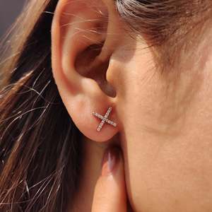 Pendientes de Moissanita con Corte Brillante Redondo en Forma de Cruz, Plata de Ley 925, Lujosos y Modernos para Compromiso, Boda, Aniversario - Product Image 3