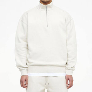 เสื้อสเวตเชิ้ตผู้ชายสีขาวแบบซิป ¼  ทรงปกติ คอตั้ง สีพื้น ระบายอากาศได้ดี เหมาะสำหรับใส่ในฤดูใบไม้ร่วง - Product Image 2