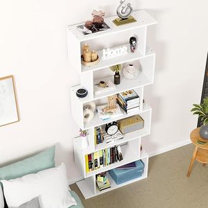 Librería Modular Moderna de Madera Blanca con 6 Estantes, Almacenamiento Multifuncional para Sala de Estar, Oficina en Casa, Biblioteca - Product Image 2