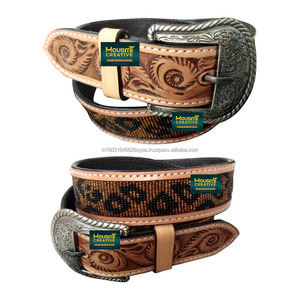 Cinturón de piel auténtica de vaca unisex OEM al por mayor diseño clásico occidental con longitud personalizada logotipo personalizado de zinc pintado a mano - Product Image 1