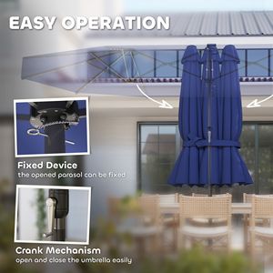 Sombrilla de Doble Cara con Luces Solares LED, Azul Marino, 2.5m de Radio, Algodón y Poliéster para Uso en Exteriores - Product Image 6