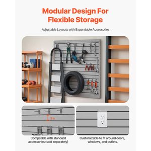 Pannello a Doghe in PVC Grigio 4 x 4 Piedi, Facile da Installare, Design Modulare Regolabile per Pareti di Garage e Stoccaggio - Product Image 3