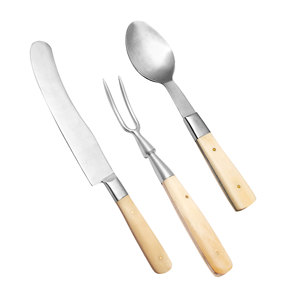 Ensemble de couverts 3 pièces en acier inoxydable avec manche en os, style antique inspiré de la guerre civile - Couteau, fourchette, cuillère - Cadeau de camping - Product Image 1
