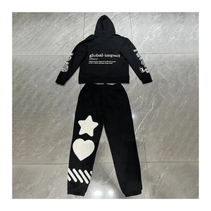 Conjunto de Sudadera Corta con Estampado Puff Personalizado y Pantalones Acampanados para Hombre, Chándal de Invierno con Pantalones Apilados, Traje Deportivo Jogger - Product Image 4
