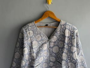 Chaqueta acolchada de algodón con estampado floral para mujer, cárdigan con cuello en V, ropa exterior informal transpirable, regalo para ella - Product Image 3