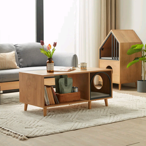 Mesa de Centro Moderna de Lujo Ligero en Madera Maciza 2 en 1 con Cueva para Mascotas, Entrada en Arco y Ventana Lateral para Sala de Estar/Apartamento - Product Image 2