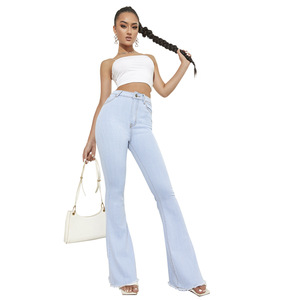 Jean large à taille haute en denim respirant avec coutures élastiques et bordure en dentelle, durable, confortable, décontracté, longueur intégrale, toutes saisons - Product Image 5