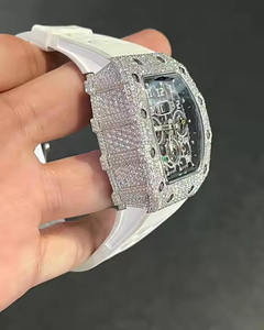 VVS Moissanite Diamond Digital Sapphire Crystal Men's Luxury Stainless Steel <b>Watch</b> Leather Strap 5BAR Water Resistance Hip Hop - Product Image 4