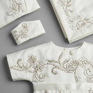Luxury Hand Embroidered Elegant Solid Linen <b>Wedding</b> Gown Set for Women Short Sleeve Ceremony Outfit <b>Shawl</b> Bonnet - Product Image 2