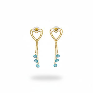 Pendientes Colgantes de Corazón de Latón Dorado Hechos a Mano con Borla de Cuentas Azules, Estilo Bohemio, Listos para Fiesta, Acabado Duradero Resistente al Deslustre - Product Image 6
