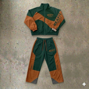 Ensemble de survêtement REXFIT bleu marine et rouge, veste zippée intégrale, pantalon, style sportif, respirant, en polaire, taille élastique, coton, adulte, unisexe - Product Image 2