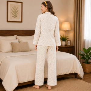 Women's Cotton Jersey Printed <b>Pajama</b> Set Soft Long Sleeve Sleepwear Two Piece Night <b>Suit</b> Comfortable Loungewear Machine-Washable - Product Image 4