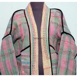 Autumn Winter Reversible Knitted <b>Kantha</b> <b>Jackets</b> Handmade Intricate Embroidery Customized Unique Logo Front Eco-Friendly Cotton - Product Image 3