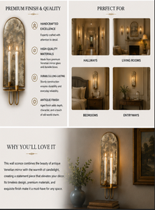 Framed Brass Wall <b>Mirror</b> With Candle Holder Contemporary Decorative Accent <b>Hanging</b> Abstract Geometric Design - Product Image 4