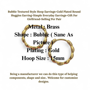 Pendientes de Aro Redondos de Latón Chapado en Oro de 18K, Estilo Burbuja, DIY, de 15mm, con Cuentas Gruesas y Texturizadas, Tipo Huggie, Accesorios para Oreja, Joyería de Moda Minimalista - Product Image 4