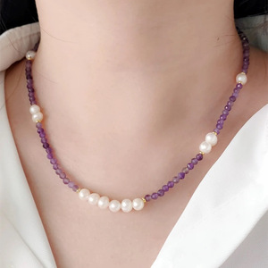 Collar de Bambú de Alta Gama con Perlas Naturales, Diseño de Nicho, Estilo Francés, Temperamento Informal, Cadena de Cristal para Clavícula, Collares de Cristal - Product Image 1