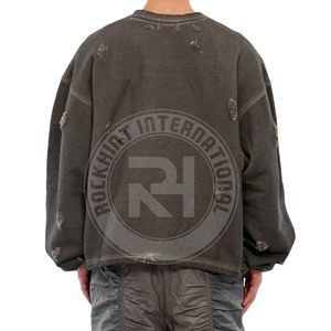 Sweat-shirt ras du cou effet vieilli, noir et camel, en molleton de coton épais, personnalisable avec logo, style streetwear, vente en gros - Product Image 2