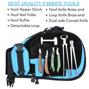 Paquete de Herramientas Comerciales para Herrador con Delantal de Seguridad, Cortaúñas para Cascos, Extractor de Cascos, Remachador, Pulidor y 4 Cuchillas de Bucle con Mango de Madera y Latón - Product Image 3