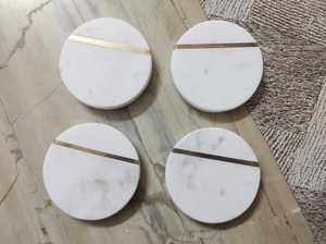 Plateau de service en marbre blanc écologique moderne avec incrustation en laiton doré, motif personnalisé, haute qualité, vente en gros 2026 - Product Image 5
