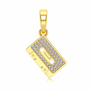 เครื่องประดับฮิปฮอปวินเทจสุดเทรนดี้ ชุบทอง 14K แบบกำหนดเอง จี้รูปเทปคาสเซ็ตสไตล์เรโทร ประดับเพชรโมอิสซาไนต์ - Product Image 1