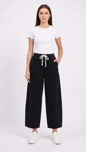 Women's Casual Fashion Relaxed Fit Draw <b>String</b> Denim <b>Black</b> Pants Breathable Knitted Fabric Functional Pocket Styling Available - Product Image 6