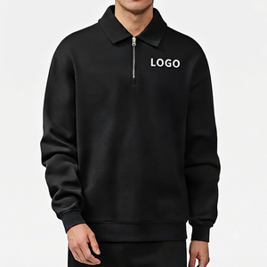 Vente en gros – Nouveauté : Sweat-shirt décontracté pour homme, col zippé, couleur unie, en polyester tricoté et brodé, idéal pour l'automne et le quotidien - Product Image 2