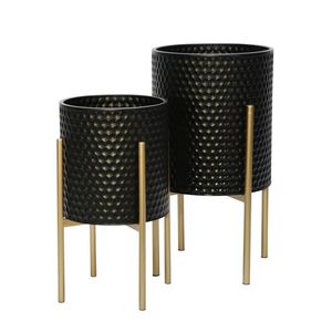 Modern Black Metal <b>Planter</b> with Gold Legs Circular Pattern Indoor Flower Pot Minimalist Design for Home Decor - Product Image 6