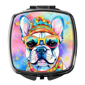 <b>French</b> <b>Bulldog</b> Hippie Dawg Compact Folding Handheld Makeup Mirror Decorative Travel Mirror for Women Girls Pocket-sized <b>Gifts</b> - Product Image 1