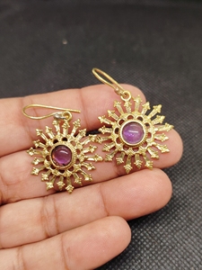 Export Brass Gemstone Drop Earrings Bulk Handcrafted Gold Plated Finish Amethyst Pattern Bezel - Product Image 3