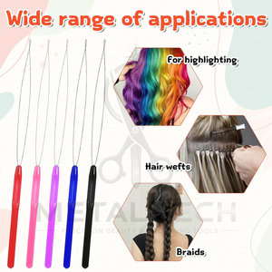 Colorful Hair Extension Loop <b>Needle</b> Wire <b>Threader</b> Pulling Hook Set for Micro Link Ring Beads Application Wholesale Pack - Product Image 6