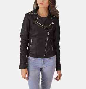 Veste en cuir pour femme, neuve, à manches longues, coupe-vent, design élégant et tendance, en cuir de mouton véritable. - Product Image 1