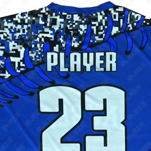 Blaze Rangers Baseball Jersey Men's Short Sleeve Sublimated Moisture Wicking Crew Neck <b>Athletic</b> Fit Blue Camouflage Print - Product Image 6