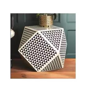 Mesa de Cajones con Incrustaciones de Hueso de ILAHI, Diseño Moderno con Detalles de Ágata, Almacenamiento de Tres Niveles, Mueble Portátil para el Hogar - Product Image 1