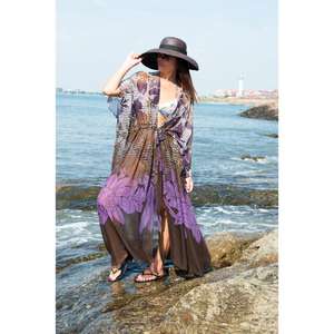 Kimono de playa para mujer, ecológico, estampado, de punto, tipo caftán, para bikini, cárdigan largo transparente, vestido de verano con cintura natural - Product Image 2