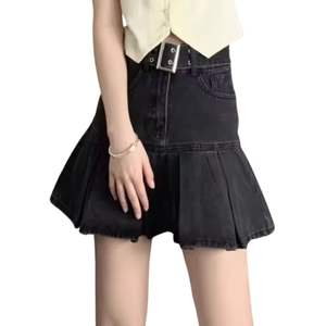 Jupe en jean mini noire plissée taille haute pour femme, design personnalisé, style streetwear quotidien, OEM ODM, vente en gros - Product Image 2