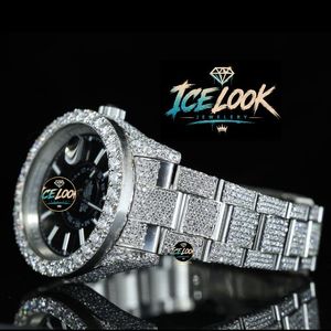 Reloj Mecánico de Acero Inoxidable con Aspecto de Hielo, Esfera Analógica de 18 mm con Incrustaciones de Cristal, Tono Plateado, Joyería para Hombre - Product Image 4