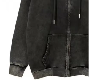 Unisex Black Hooded <b>Zip</b>-Up <b>Sweatshirt</b> <b>Full</b> Sleeve Solid Color Casual Loose Fit Cotton Pullover With Side Pockets Autumn Wear - Product Image 3