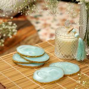 Turquoise Resin <b>Coasters</b> with <b>Gold</b> Edge Square Shape Glam Modern Design Handmade Non Slip Mats & Pads - Product Image 3