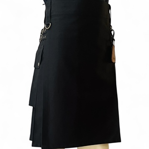 115 unidades - Kilts básicos de algodón twill de 290 g/m² para hombre adulto en negro con bolsillos cargo - Cintura ajustable - Stock listo para enviar - Product Image 1