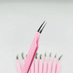 Ensemble de pinces à extensions de cils en acier inoxydable, revêtement poudré rose, pointe plasma noire et 11 pointes différentes avec pointe en fibre. - Product Image 2