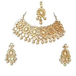 Vintage Style Zircon Flower Shape Alloy 24K Gold Plated Jewelry Set Necklace Earrings Headpiece White Wedding Anniversary - Product Image 3