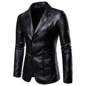 <b>Men's</b> Slim Fit PU Leather <b>Jacket</b> Turn-down Collar Single Breasted <b>Smart</b> Casual Autumn Style Regular Length - Product Image 3