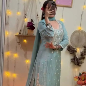 Traje Salwar Kameez Sharara Gharara para Mujer, Estilo Indio-Pakistaní, Color Cielo, Tradicional, de Secado Rápido, para Bodas, Graduaciones y Fiestas - Product Image 1