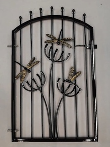 Wrought Iron Garden Gate with Dragonfly Decorative Design Exterior Metal Entry Door Contemporary Style Finished Surface - Product Image 5
