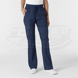 Blouse d'uniforme médical pour femme, bleu marine, à manches longues, en coton et polyester tricoté, design personnalisé - Product Image 4