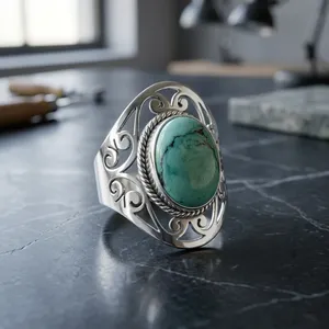 925 Sterling Silver Turquoise Gemstone Ring Bezel Setting Vintage Style Unisex Jewelry Everyday Wear - Product Image 3